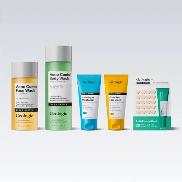 Geologie Clear System Acne Treatment Set – Face & Body Wash + Clear Skin Cream + Anti‑Pimple Pack Salicylic Acid & Retinol Oil Control, Breakout Defense, Gentle Daily Routine No Benzoyl Peroxide