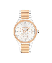 CALVIN KLEIN WOMEN'S WHITE DIAL TWO TONE STAINLESS STEEL BRACELET WATCH - 25100052