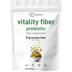 Micro Ingredients Vitality Prebiotic Fiber Powder, 1lb | Easy Mix Powder for Digestive & Gut Health | Daily Prebiotic Soluble Fiber Supplement for Women and Men | Unflavored, Sugar Free & Vegan