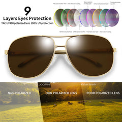 Joopin Polarized Sunglasses for Men, Classic Military Rectangular Sun Glass with Metal Frame UV Protection