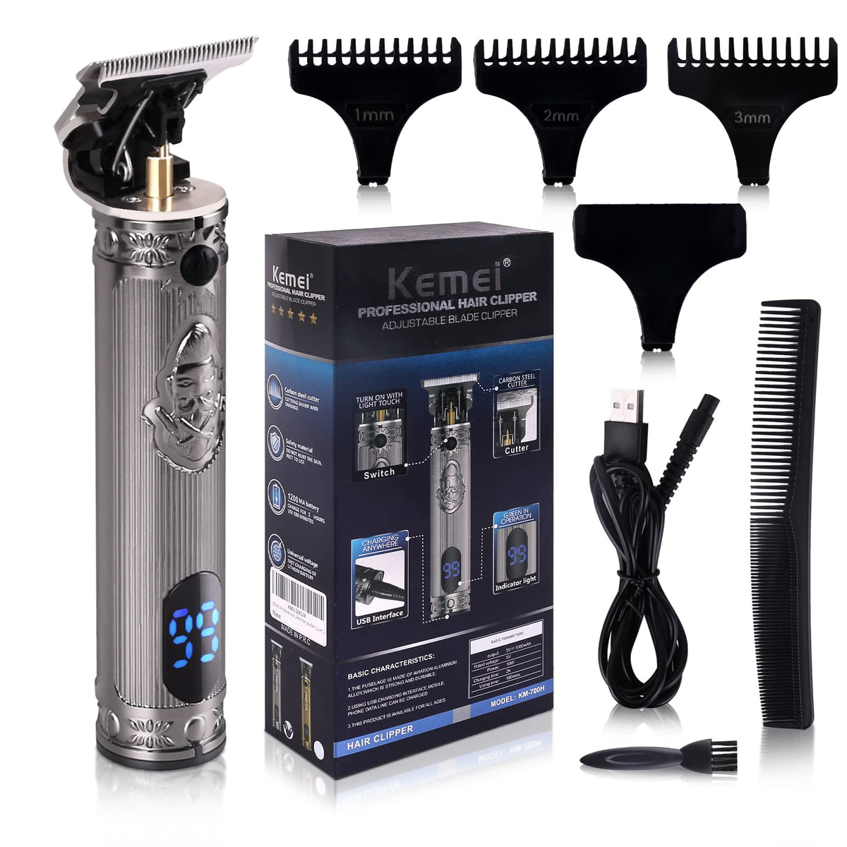 KEMEI Professional Hair Clippers for Men Pro Li Outliner Grooming Beard Trimmer Shavers