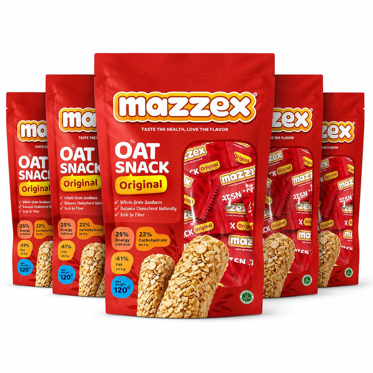 Mazzex Oat Snack Original 120g x 5 (60 Bars) | Healthy Snack, Low Sugar, High-Fiber Energy & Breakfast Bar | Whole Grain Grab & Go, Nutritious Wholesome Treat for Kids & Adults (Pack of 5)