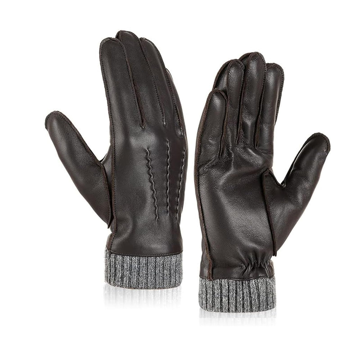THE WHITE SHOP Winter Warm Genuine Leather Gloves, Cashmere Lined Driving Motorcycle Gloves for Men