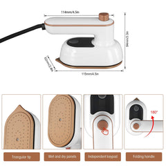 NAWOKEENY Portable Handheld Mini Steam Iron, Travel Steam Iron Wrinkle Remover Mini Ironing Machine 180° Rotatable Steamer Iron Mini Garment Steamer Iron for Home and Travel (White)