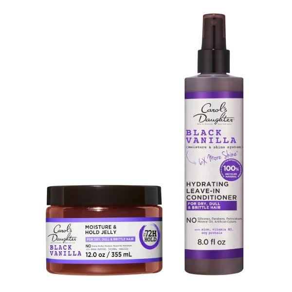 Carol's Daughter Black Vanilla Moisture Sulfate Free Smhapoo, Moisture & Hold Jelly Hair Gel, Hair Style Kit