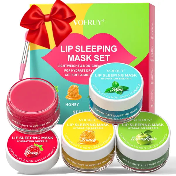 VOERUY Lip Mask Set, 4PCS Lip Sleeping Mask - Mothers Day Gifts for Mom, Overnight Treatment Lip Care, Moisturize & Nourish Lip Butter Balm for Very Dry Lips, Cracked Dry Lips,12g*4