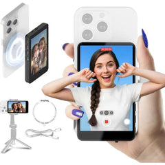 SYNCRO XView Selfie Monitor Screen for iPhone 7–16 Series – Private Wireless P2P, 4K/1080p Magnetic Back Camera Vlog Monitor, 164FT Range for YouTube & TikTok (Black)