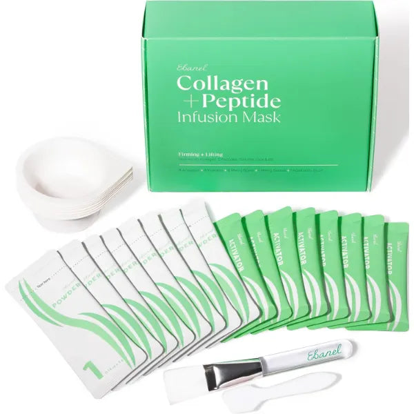 Ebanel Collagen Peptides Wash-Off Face Mask Set, 8 Pack Instant Skin Tightening and Lifting Masks, Brightening Face Mask with Niacinamide, Glutathione, Hyaluronic Acid, Vitamin C, Cica, B5, Albumen