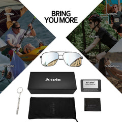 Joopin Rectangular Sunglasses for Men Women Polarized UV Protection Classic Aviation Military Style Big Metal Frame Driving Fishing Black Glass