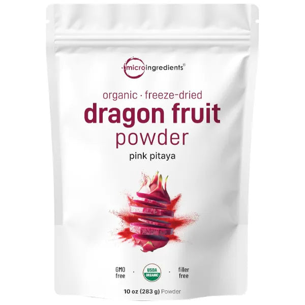 Micro Ingredients Organic Dragon Fruit Powder, 10oz | Natural Fruit Flavor | Freeze-Dried Pink Pitaya Source | No Sugar & Additives | Great for Drinks, Smoothie, & Beverages | Non-GMO & Vegan Friendly