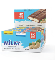 Snaq Fabriq Milky Chocolate Bar with Milk Chocolate and Cashews Filling No Sugar Added - 12x55g