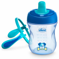 Chicco Semi-Soft Trainer with Bite-Resistant Spout and Spill-Free Lid 7oz.| Removable, Non-Slip Handles | Top-Rack Dishwasher Safe | Easy to Hold Ergonomic Indents | Blue| 6+ months