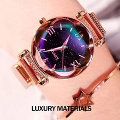 KASTWAVE Women Watches Luxury Starry Sky Women's Wrist Watches for Magnetic Strap Crystal dial Small Size Life Waterproof Watch Rose Quartz Watch Jewelry