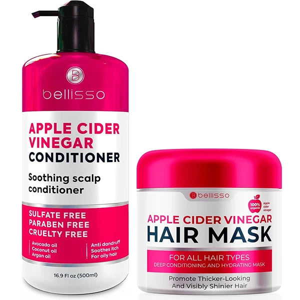 BELLISSO Apple Cider Vinegar Conditioner - Sulfate Paraben and Silicone Free - For Dry, Damaged and Oily Hair and Apple Cider Vinegar Hair Conditioner Mask - Sulfate SLS Paraben Free Deep Treatment