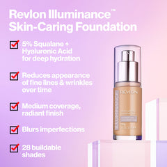 Revlon Illuminance Skin-Caring Liquid Foundation, Hyaluronic Acid, Hydrating and Nourishing Formula with Medium Coverage, 209 Buff Beige (Pack of 1)