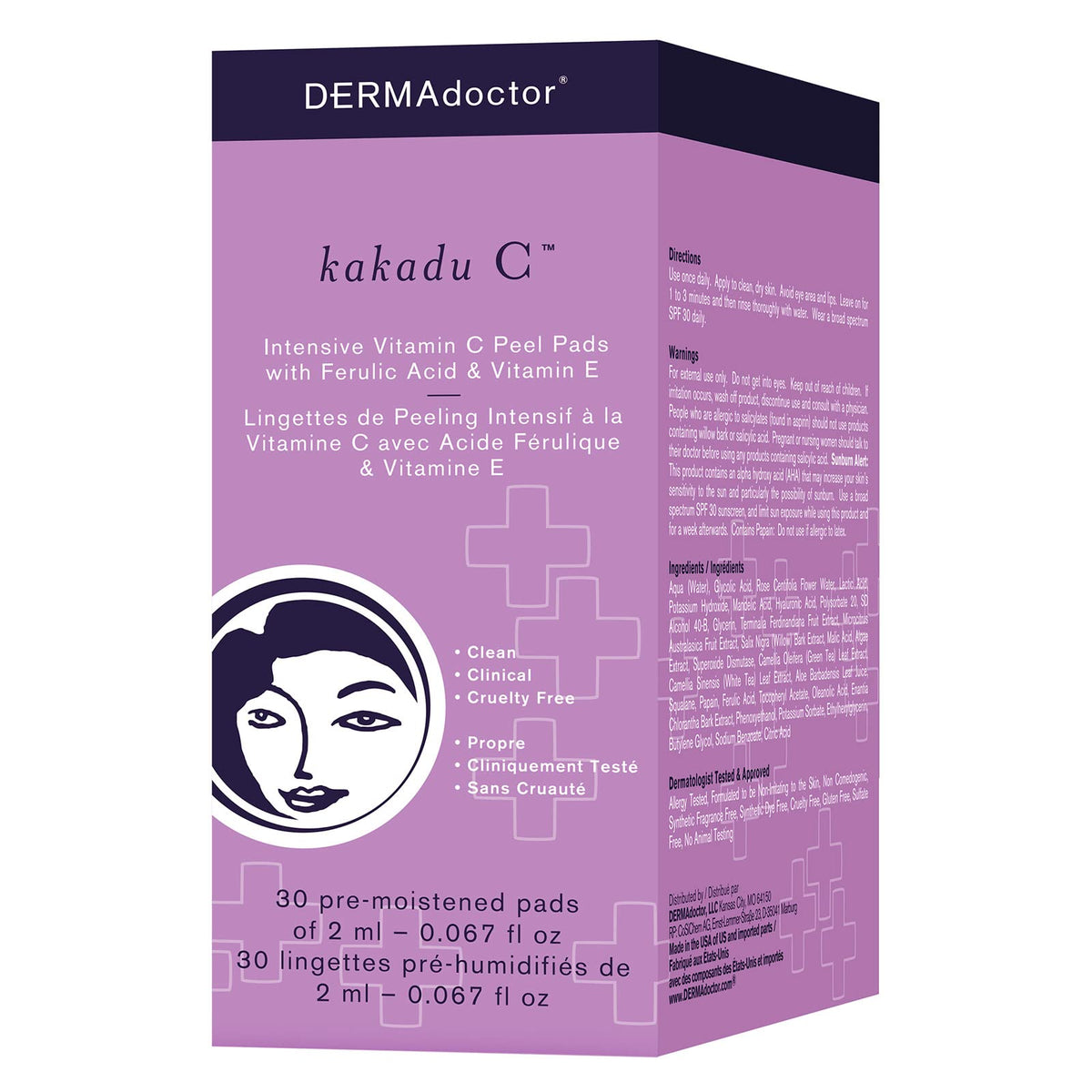 DERMAdoctor Kakadu C Intensive Vitamin C Peel Pads 30Pads, Pack of 1, white