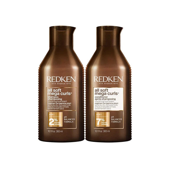 Redken All Soft Mega Curls Shampoo and Conditioner Set For Extremely Dry Curly and Coily Hair - Nourishes and Softens Severely Dry Curls, 10.1 Fl. Oz (Pack of 2)