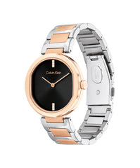 Calvin Klein Analogue Quartz Watch for Women Sensation Collection with Stainless Steel or Leather Bracelets - Black / Silver Rose Gold