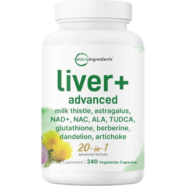 Micro Ingredients Liver Advanced+, 240 Veggie Capsules | 20-in-1 Complex with Milk Thistle, Dandelion, NAD, NAC, ALA, TUDCA, Glutathione, Artichoke, Turmeric, & Astragalus | Non-GMO, Gluten Free