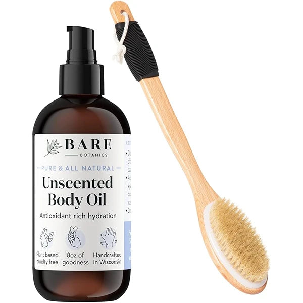 Bare Botanics Unscented Body Oil (Custom Formulated) + Dry Brushing Back Brush