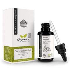 Aroma Tierra Sweet Almond Oil - 100% Pure Organic Cold Pressed Unrefined - For Face Skin Hair Body Nails - 30ml