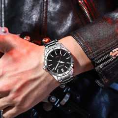 CURREN New Model CURREN Brand Light Up Dial Male Watch Simple 43mm Big Dial Stainless Steel Strap Waterproof 3ATM Men's Clock 8452 - SILVER BLACK