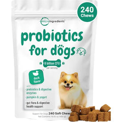 Micro Ingredients Probiotics for Dogs, 240 Soft Chews | Daily Digestive Health Probiotic Chews for Dogs with Prebiotics & Enzymes | Supports Gut Flora & Immune Function* | Non-GMO, Duck Flavor