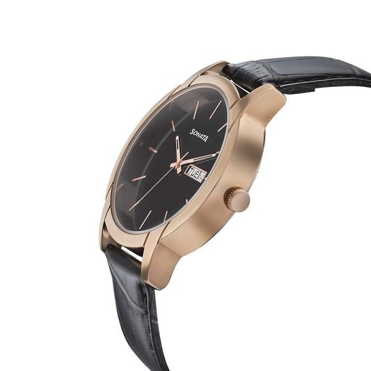 Sonata Beyond Gold Analog Black Dial Men's Watch-NN77031WL05/NP77031WL05