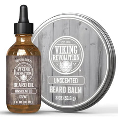 Viking Revolution Unscented Beard Oil (1 Fl Oz) and Beard Balm (2 Oz) - Beard Strengthener, Moisturizer, and Softener Styling Balm and Conditioner Oil with Argan and Jojoba Oil