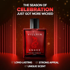 Villain Snake Perfume for Men, Eau De Parfum (EDP) -100ml, Premium Strong, Smoky, and Masculine Fragrance for Men, Best Gift for Men, Amberwood, Oakmoss, Patchouli, and Vetiver
