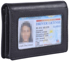 RFID Genuine Leather Bifold ID/Business Credit Card Case Holder for Men Slim Front Pocket Wallet Button, Black, Rfid Wallet