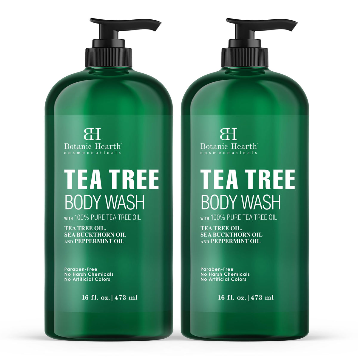 Botanic Hearth Tea Tree Body Wash, Helps Nail, Athletes Foot, Ringworms, Jock Itch, Acne, Eczema & Body Odor, Soothes Itching & Promotes Healthy Skin and Feet, Naturally Scented,16 fl oz 2 Pack