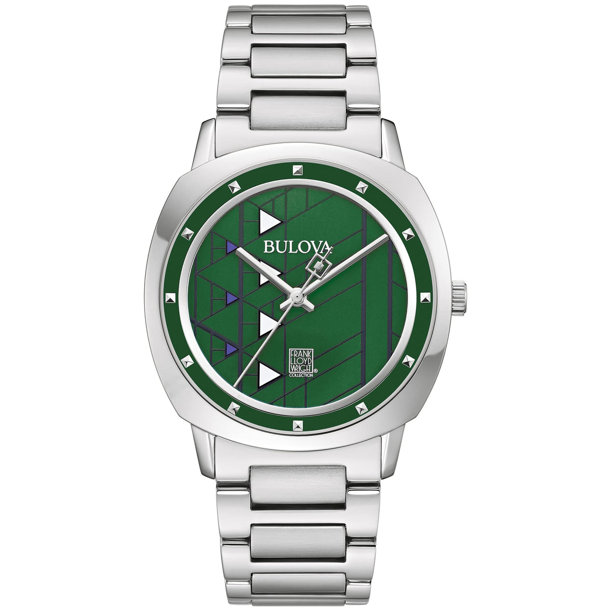 Bulova Men Frank Lloyd Wright Hollyhock House Stainless Steel 3-Hand Quartz, Brown Leather Strap and Green Dial Style: 96A286 - Multicolor