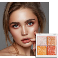 GEEWHILE Shimmer Blushers For Cheeks Make Up, 4 Colors Long-Lasting Blush Palette, 3 In 1 Blusher Contouring Highlighting, Natural-Looking Powder Smudge-proof & Sweat-Resistant Blush for Women (02)