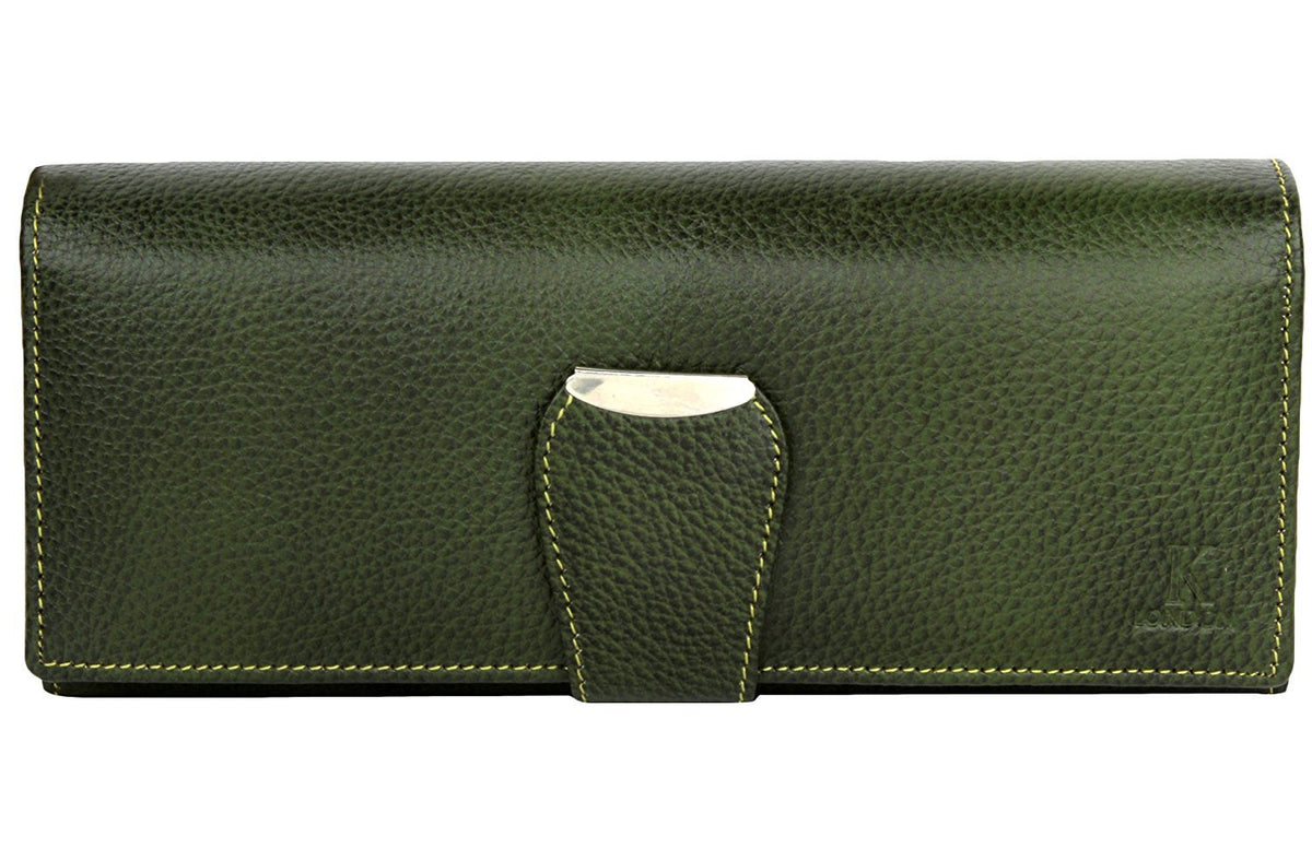 K London Stylish Green Long Women Purse Wallet Clutch with Loop Closure & 2 zipped Pockets-AZ01_LEATHER_GREEN