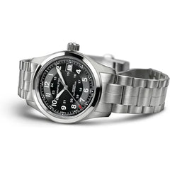 Hamilton Khaki Field Automatic Men's Watch, 38mm Stainless Steel Case, Swiss Made, Black Dial Analog Wrist Watch for Men, 100m Waterproof, Sapphire Crystal, 3-Hand Movement, Stainless Steel Strap