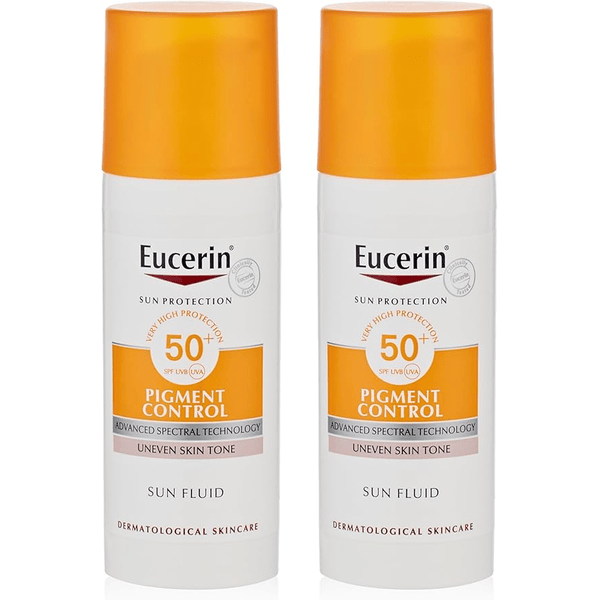 Eucerin Face Sunscreen Pigment Control Sun Fluid with Thiamidol, High UVA/UVB Protection, SPF50+, Reduces Pigment Spots for Uneven Skin Tone, 50ml X 2