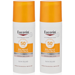 Eucerin Face Sunscreen Pigment Control Sun Fluid with Thiamidol, High UVA/UVB Protection, SPF50+, Reduces Pigment Spots for Uneven Skin Tone, 50ml X 2