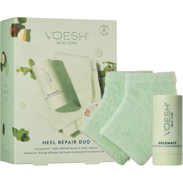 VOESH Heel Repair Duo, Solemate Heel Repair Balm & Moisturizing Heel Socks, Cracked Heel Stick Balm, Foot Care for Men & Women, At-Home Foot Care, Fuzzy Heel Socks, Toeless Spa Socks