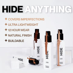 HIDE PREMIUM Liquid Foundation, Multi-Use Waterproof Foundation, Medium/Full Coverage Foundation, Shades for All Skin Types (See Shade Finder), Vanilla, 1 fl oz