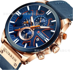 curren Quartz Chronograph Analogue Blue Men Wrist Watch CR-8346-Rose Gold Blue