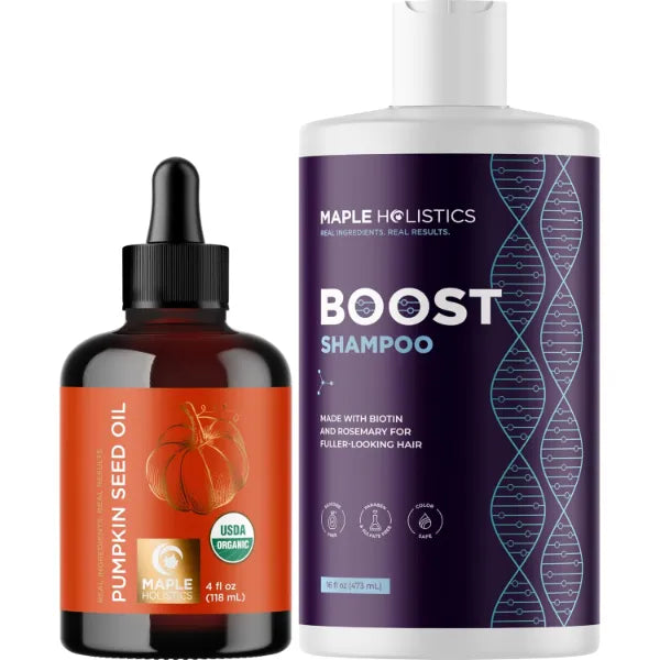 Maple Holistics Pure Pumpkin Oil for Dry Scalps and Fine Hair, Sulfate and Paraben Free, Regrowth Tip, Biotin Shampoo Additive