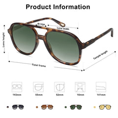 SOJOS Retro Vintage Polarized Sunglasses Double Bridge Brow Bar Square Aviators SJ2174