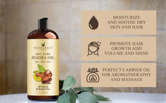 Handcraft Blends Jojoba Oil 16 fl. oz – 100% Pure & Natural Jojoba Oil for Skin, Face, and Hair – Deeply Moisturizing Anti-Aging Jojoba Oil for Men and Women