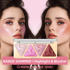 NALACAL Pink Baked Blush Palette for Cheeks Makeup, 4 Colors Shimmer Facial Blush for Natural Glowing Finish Lasting Lightweight Matte Natural Cream Powder Easy To Blend Contour Highlighter Blusher