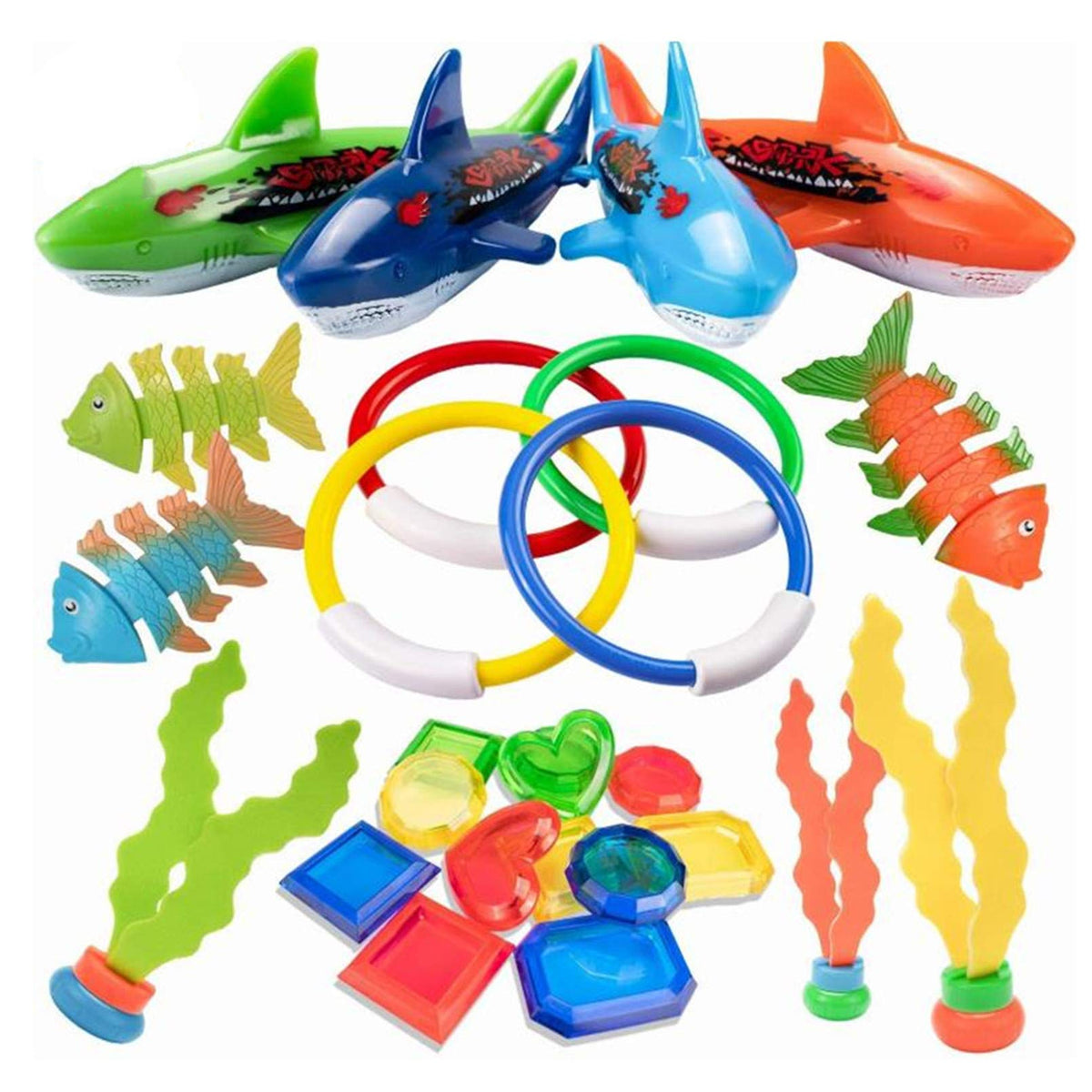 AM ANNA 26 PCS Diving Toy for Pool Use Underwater Swimming/Diving Pool Toy Rings, Toypedo Bandits,Stringy Octopus and Diving Fish with Under Water Treasures Gift Set Bundle