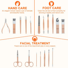 ORiTi Manicure Set Nail Clippers Pedicure Kit, Professional Rose Gold Stainless Steel Personal Grooming Kit, 18 in 1 Nail Care Tools with Luxurious Leather Travel Case (ROSE 18 PC SET)