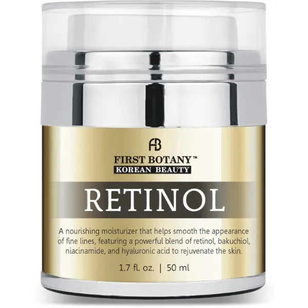 First Botany Korean Retinol Moisturizer Face Cream - Hydrating Anti-Aging Facial & Neck Cream with Bakuchiol, Niacinamide & Hyaluronic Acid - Made in Korea, Cruelty-Free 1.7 Fl Oz