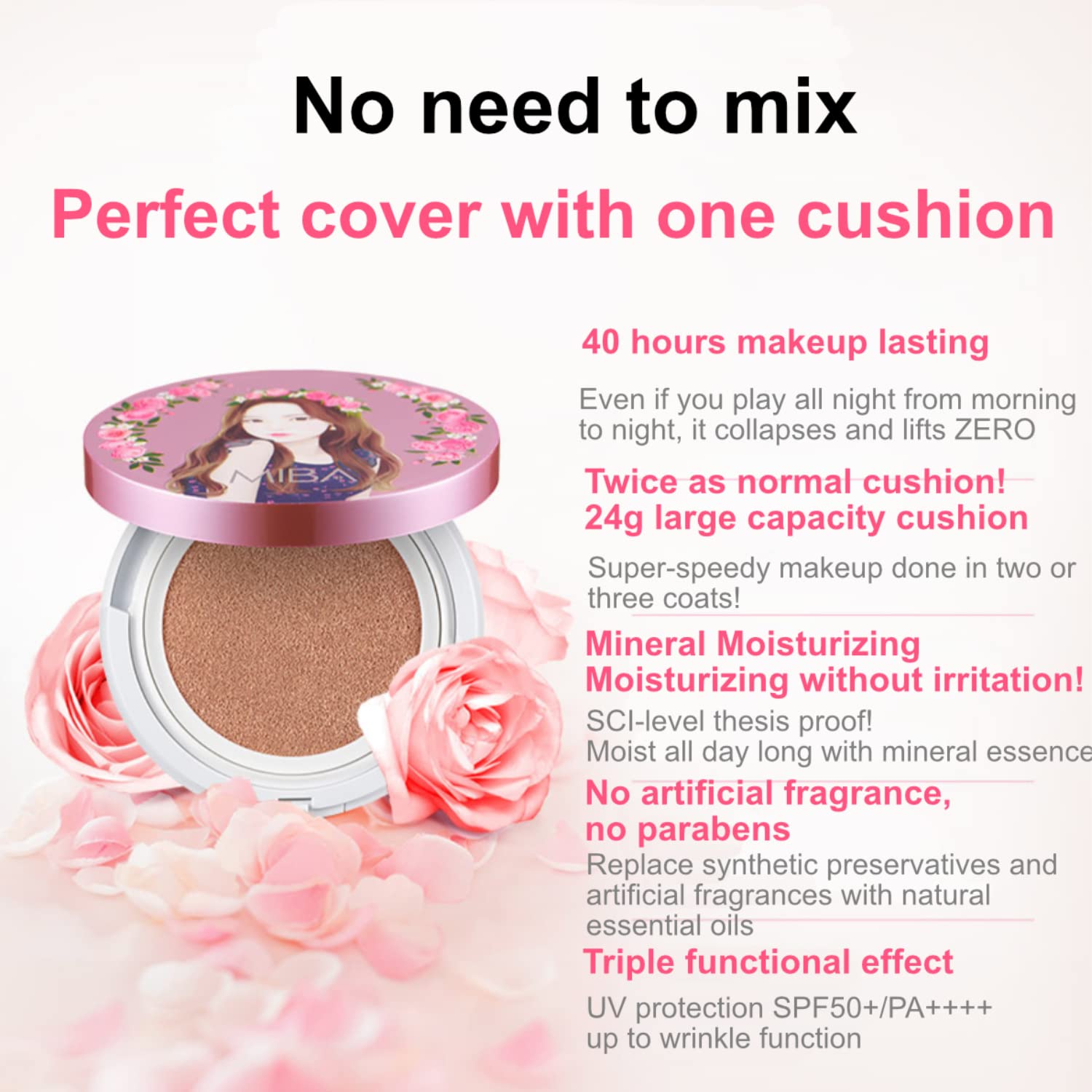 MIBA Ion Calcium Foundation Double Cushion. Apply mineral. Keeps clean makeup even after multiple coats. Includes 2 big size puffs (#21 Light Skin)