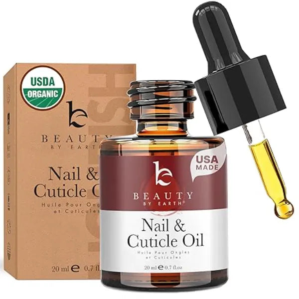 Beauty by Earth Organic Nail and Cuticle Oil USA Made Nail Oil for Growth & Strength Jojoba and Vitamin E, Repair for Damaged Nails & Cuticle Softener made with Natural Ingredients, Nails Care Products